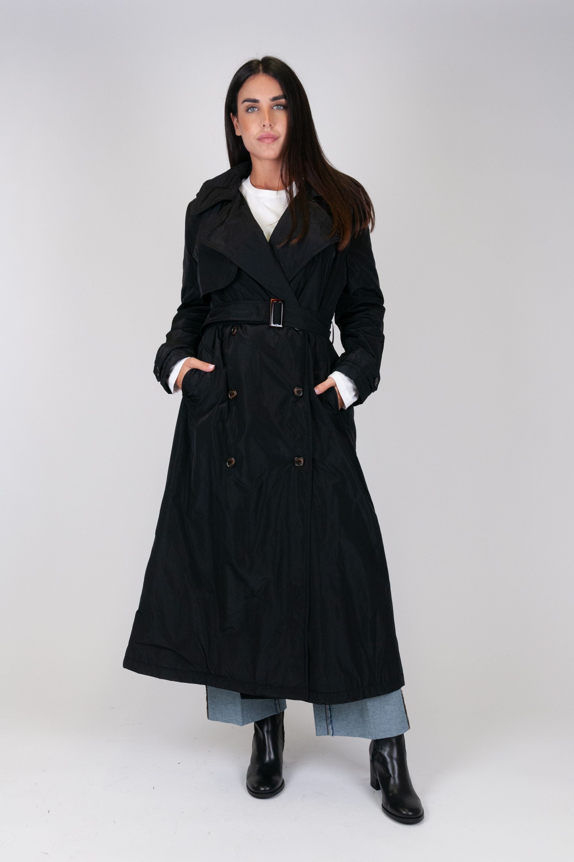 Motel - Double-breasted trench coat in technical fabric