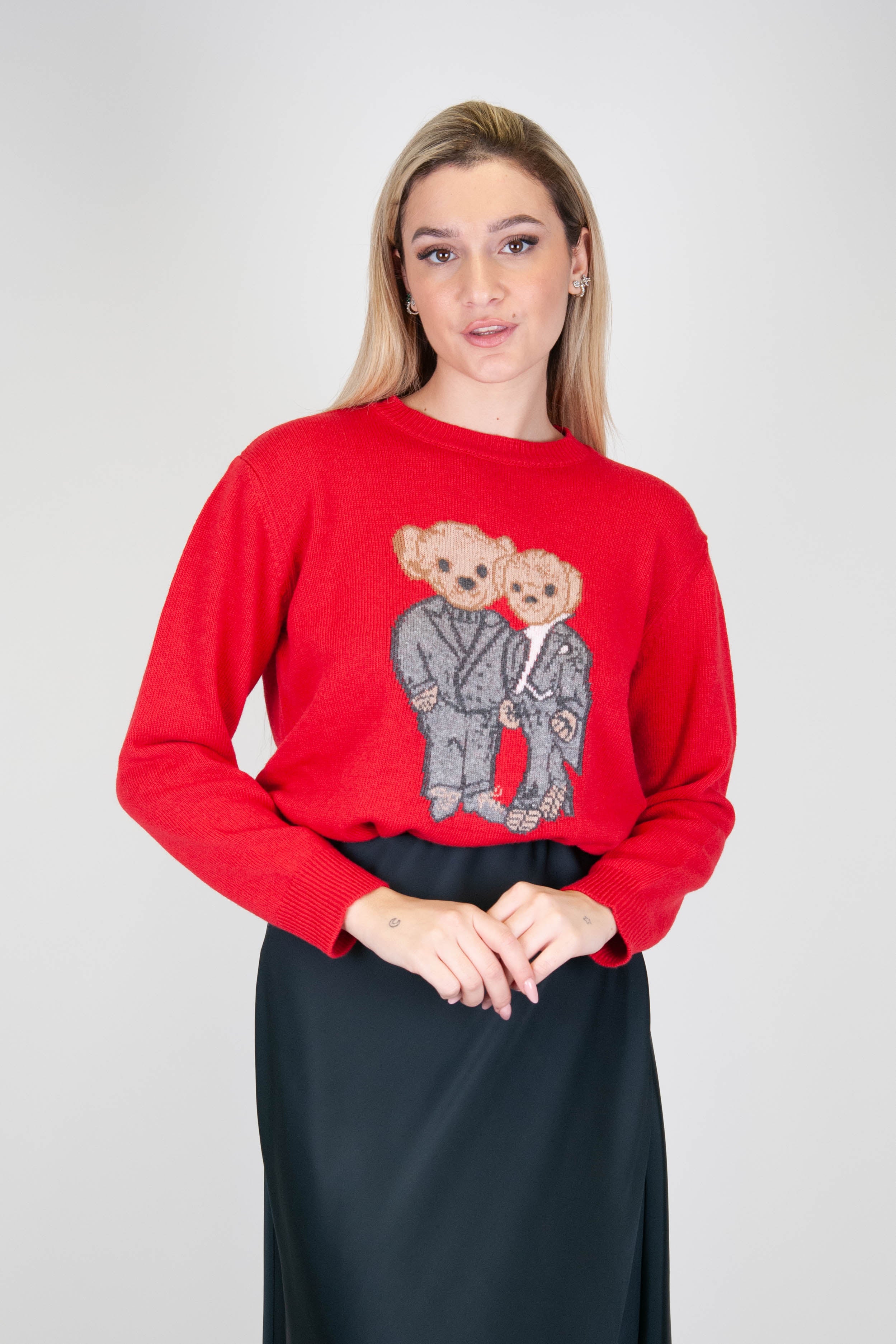 Tension in - Crew-neck sweater with teddy bears in wool blend