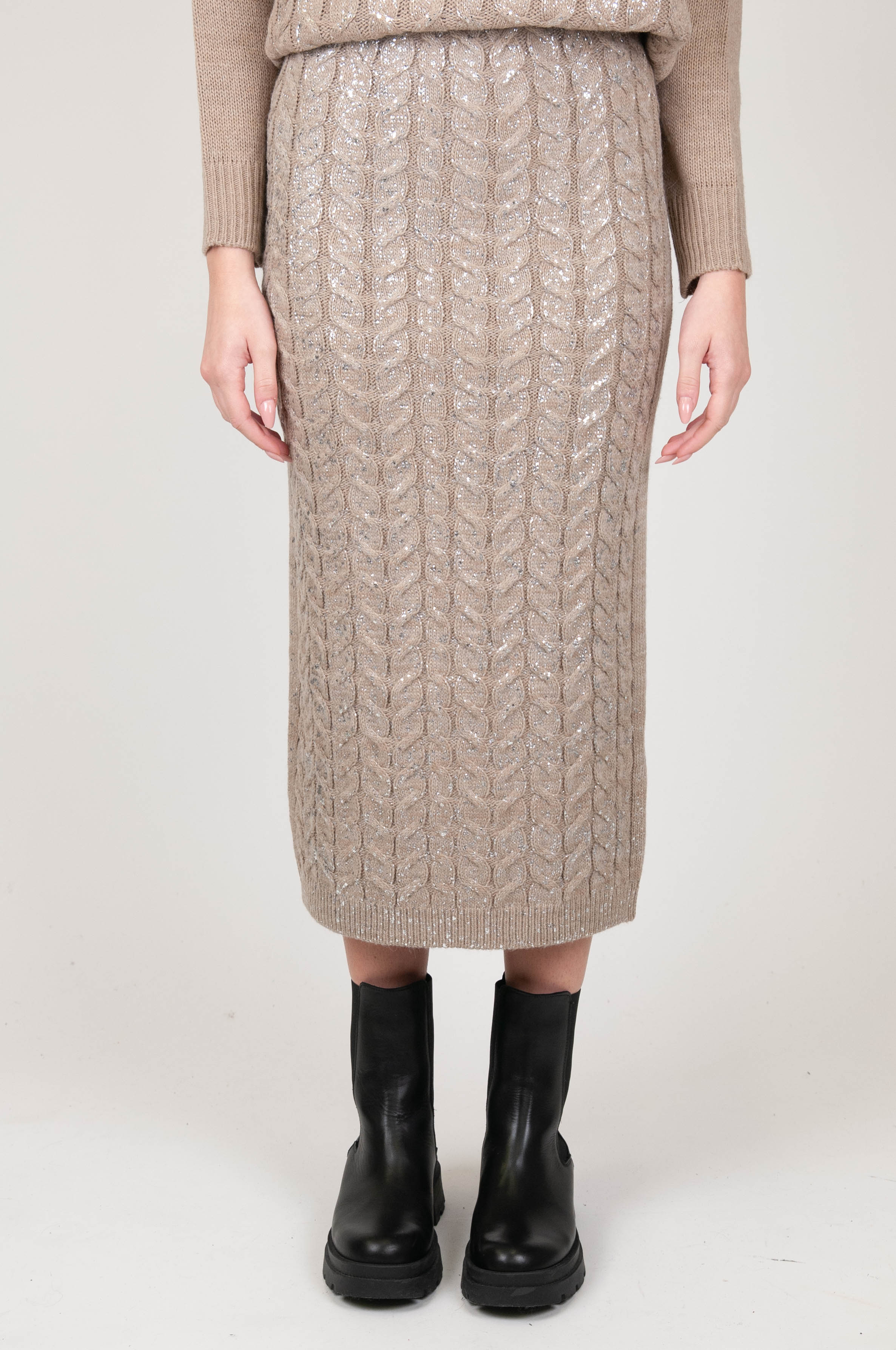 Motel - Wool blend pencil skirt with coated effect braids