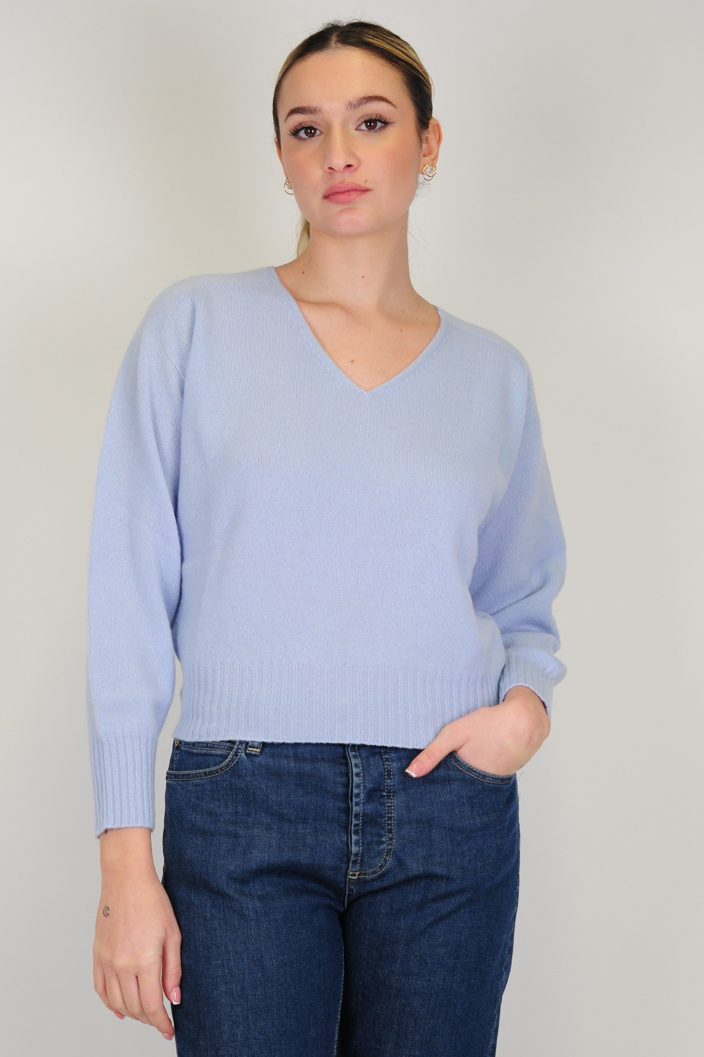 Tension in - V-neck sweater in wool/cashmere blend