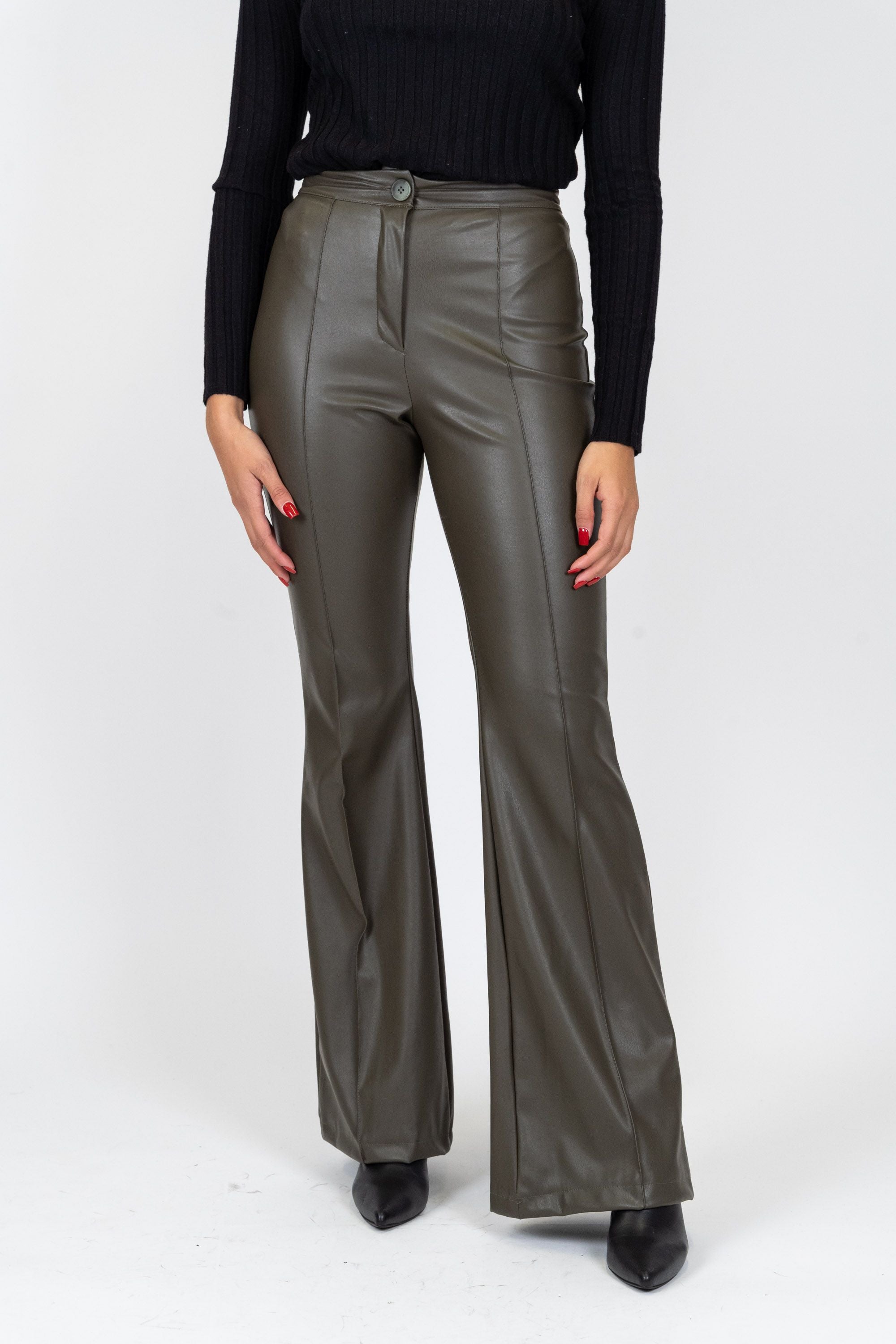 Haveone - Faux leather flared trousers