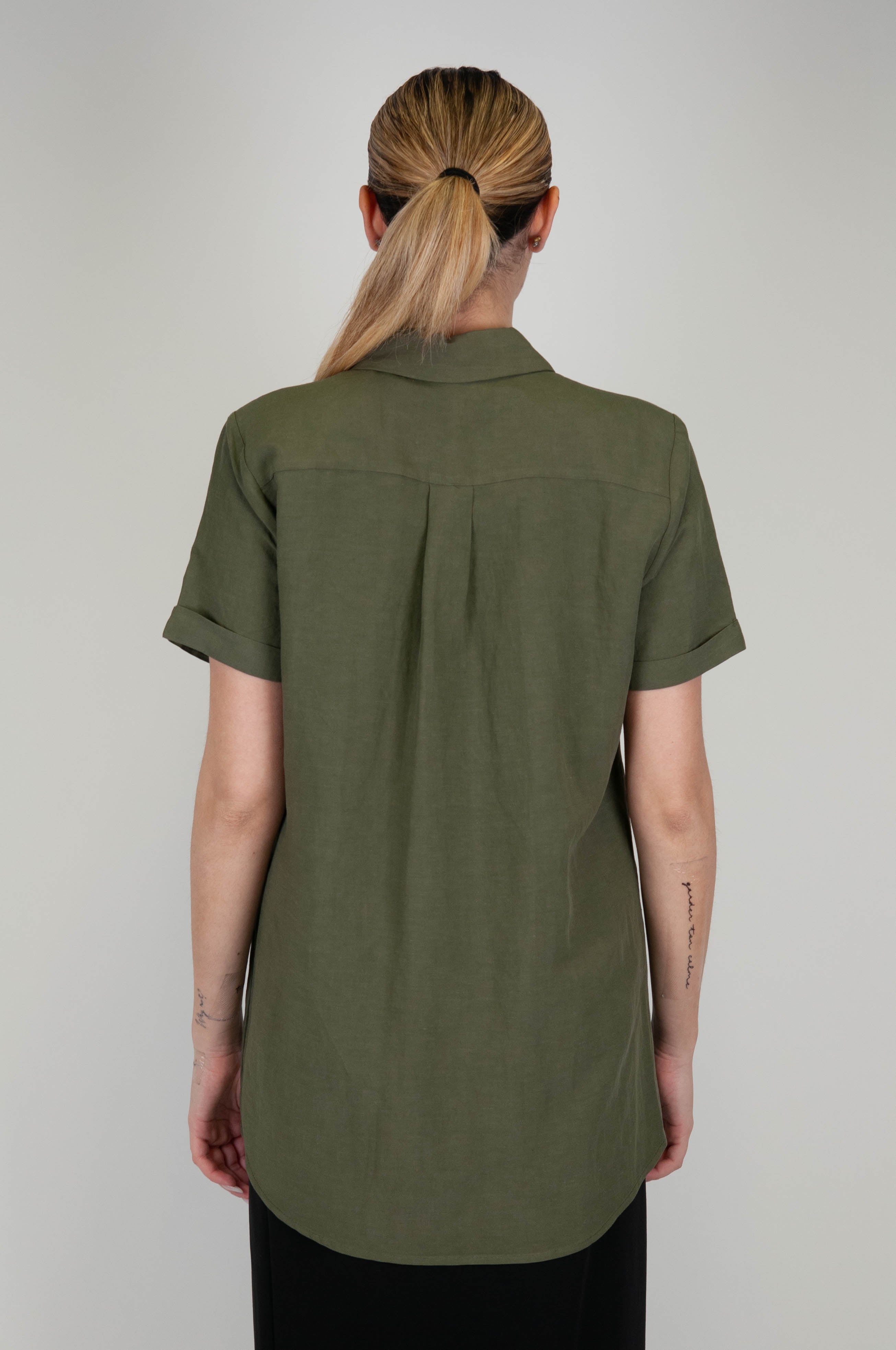 Haveone - Half-sleeved shirt in linen blend