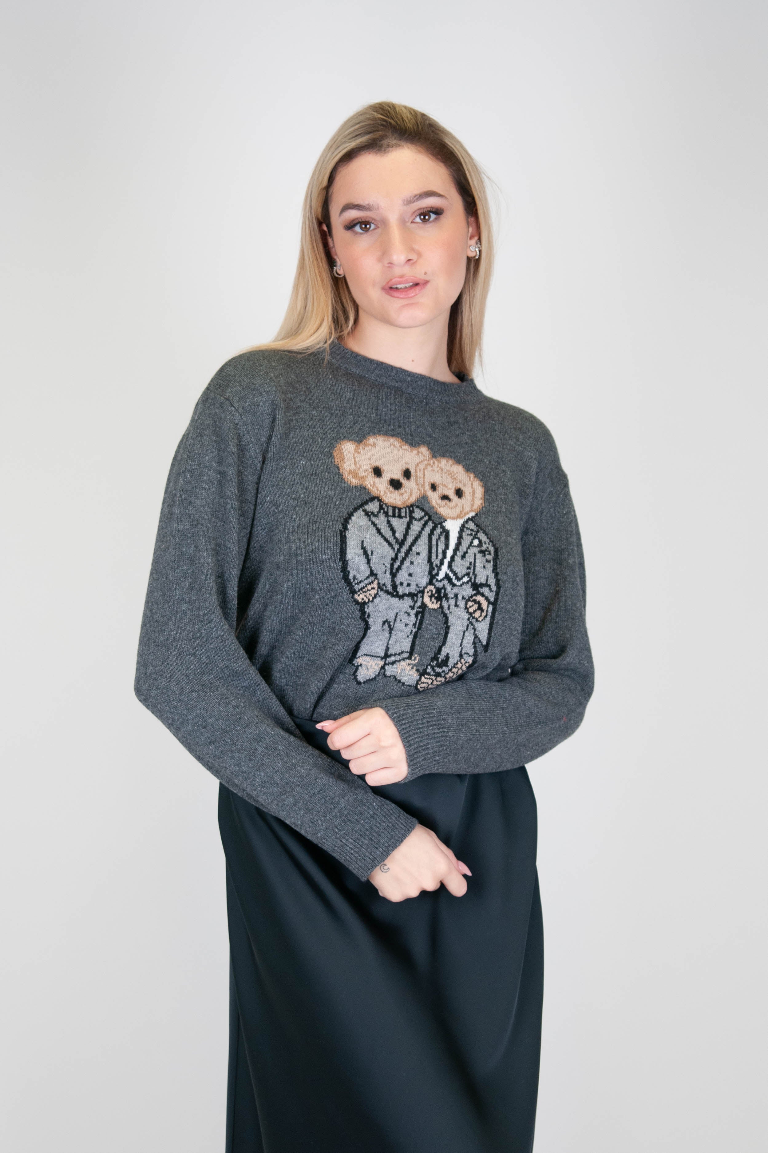 Tension in - Crew-neck sweater with teddy bears in wool blend