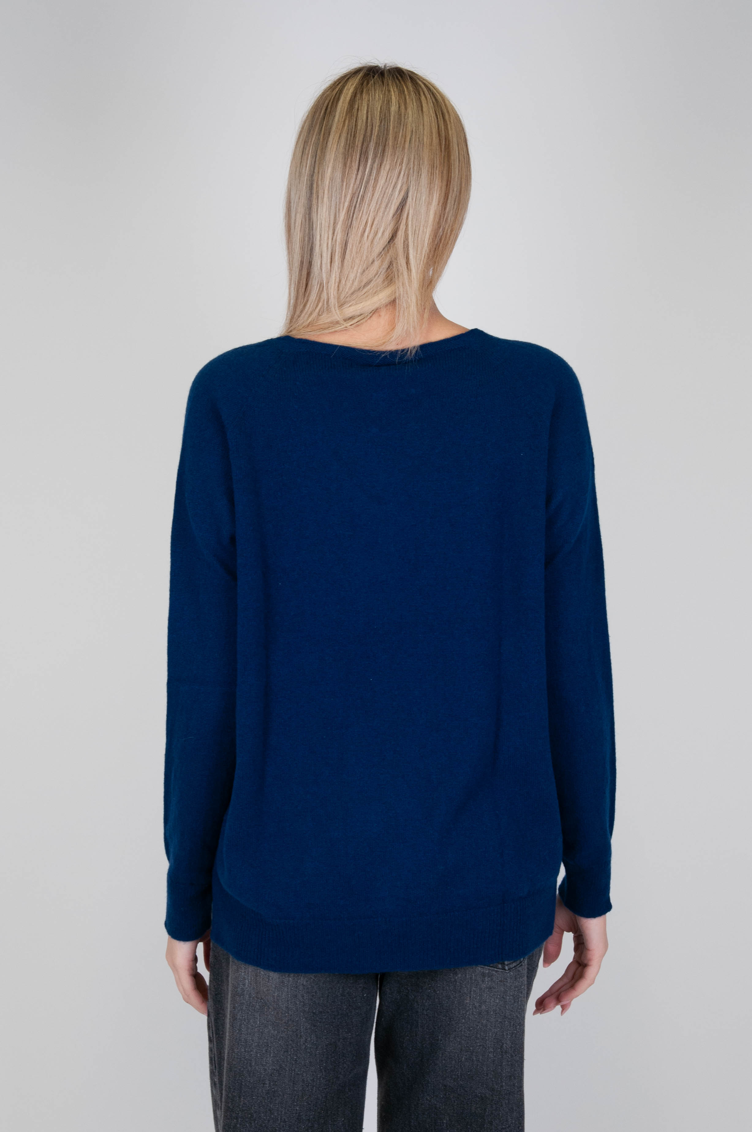 Motel - Maglia con scollo a V 100% in puro cashmere con spacchetti sui polsi