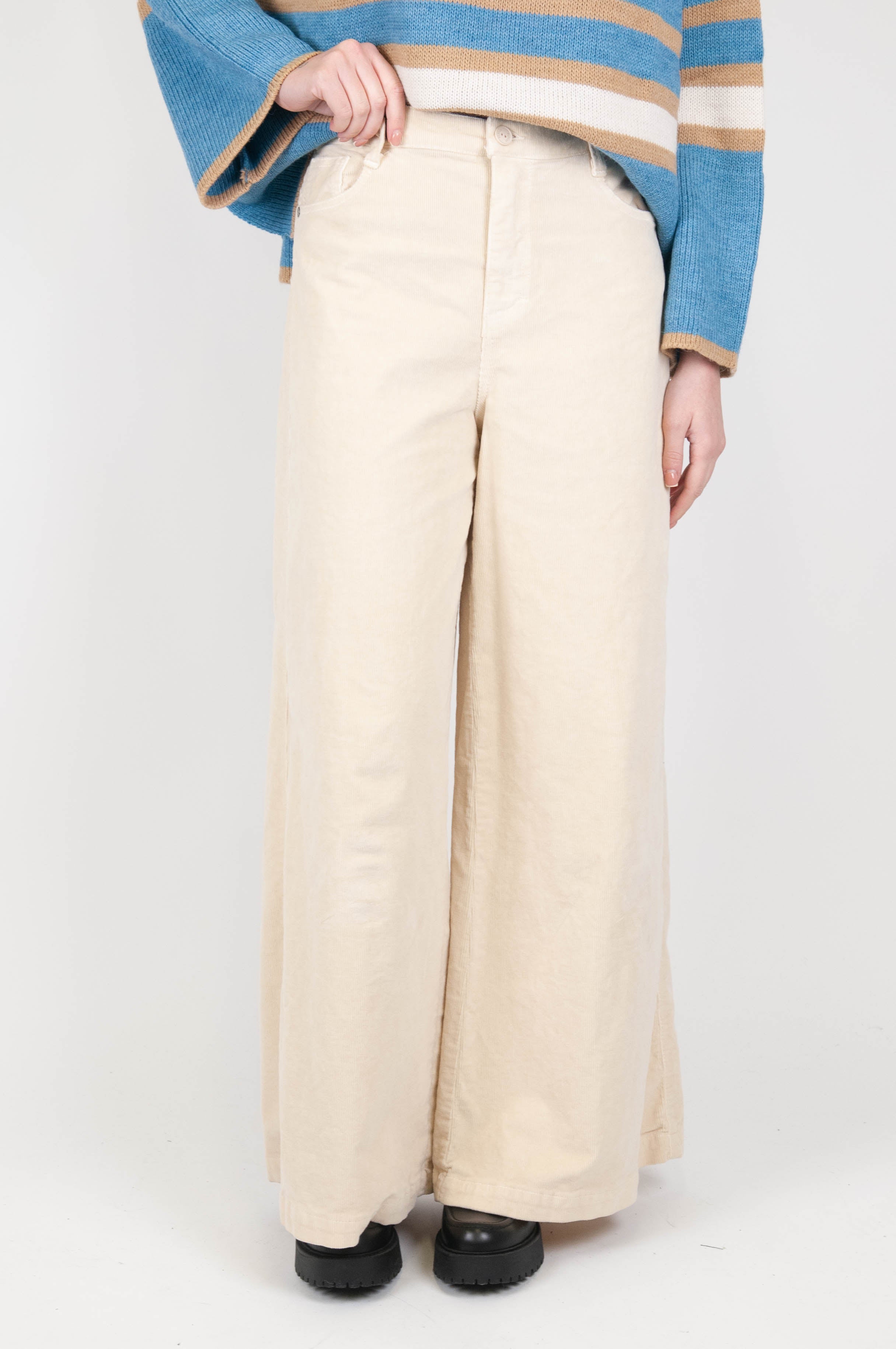 Please - Wide-striped palazzo trousers in velvet