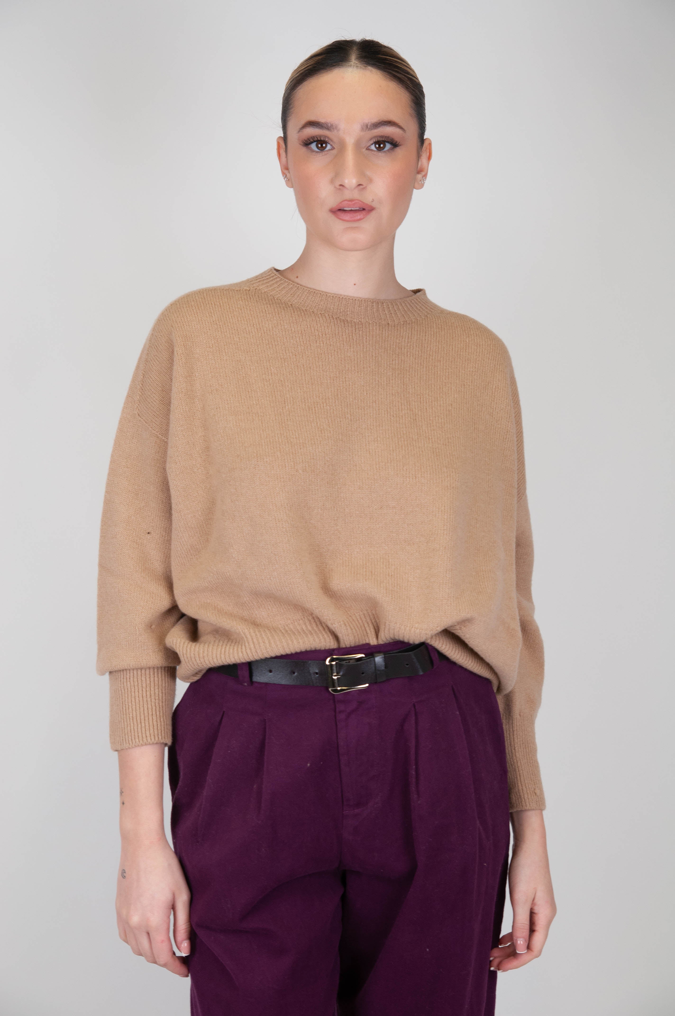 Tension in - Cashmere blend crew-neck sweater with rounded hem