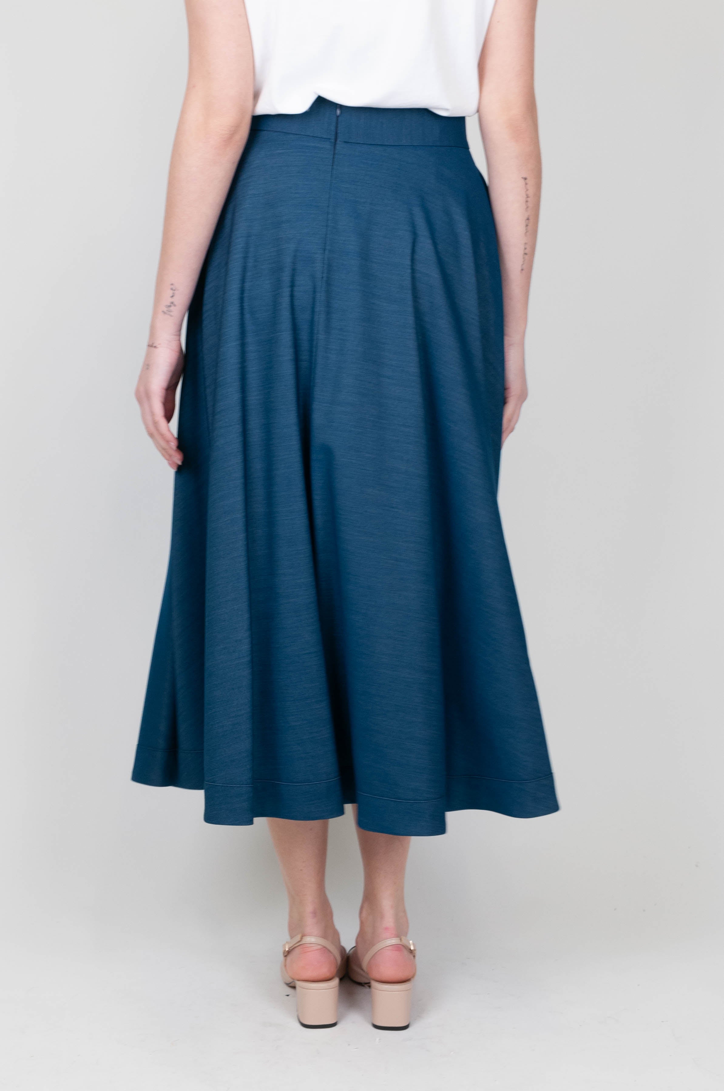 Motel - Denim effect full skirt with zip on the back