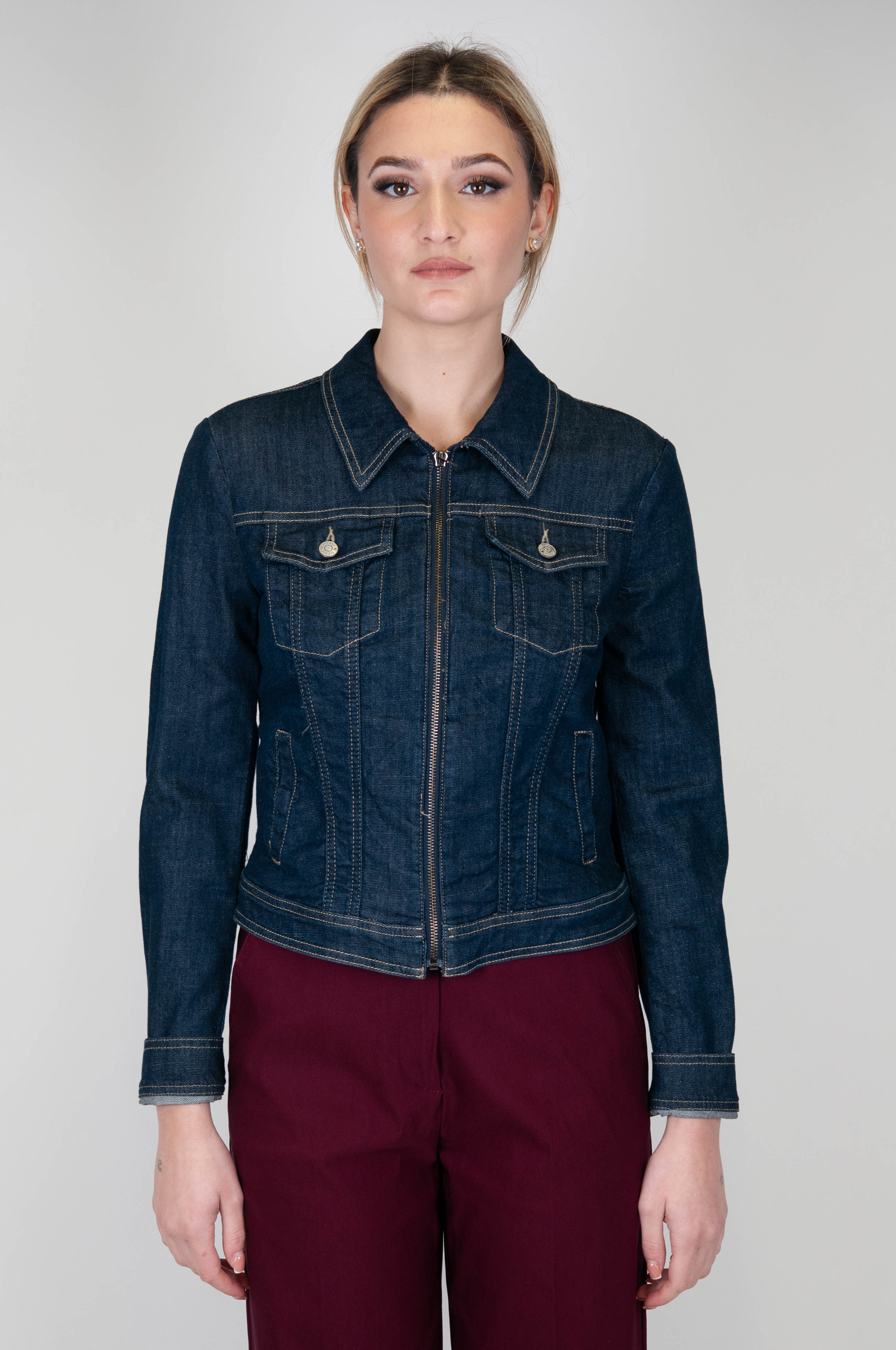 Please - Denim jacket with zip closure and visible stitching