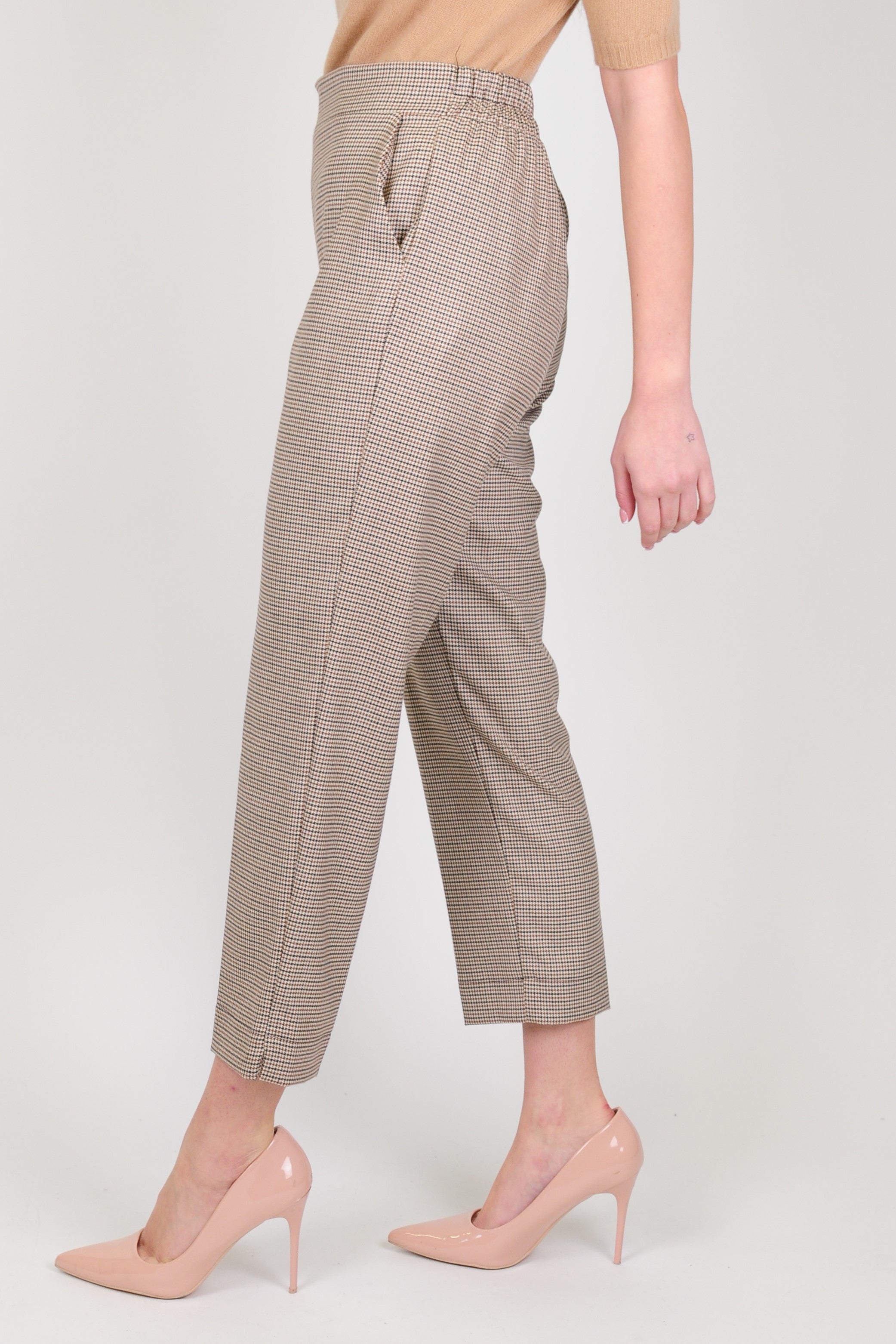 Maryley - Micro houndstooth patterned trousers with elastic