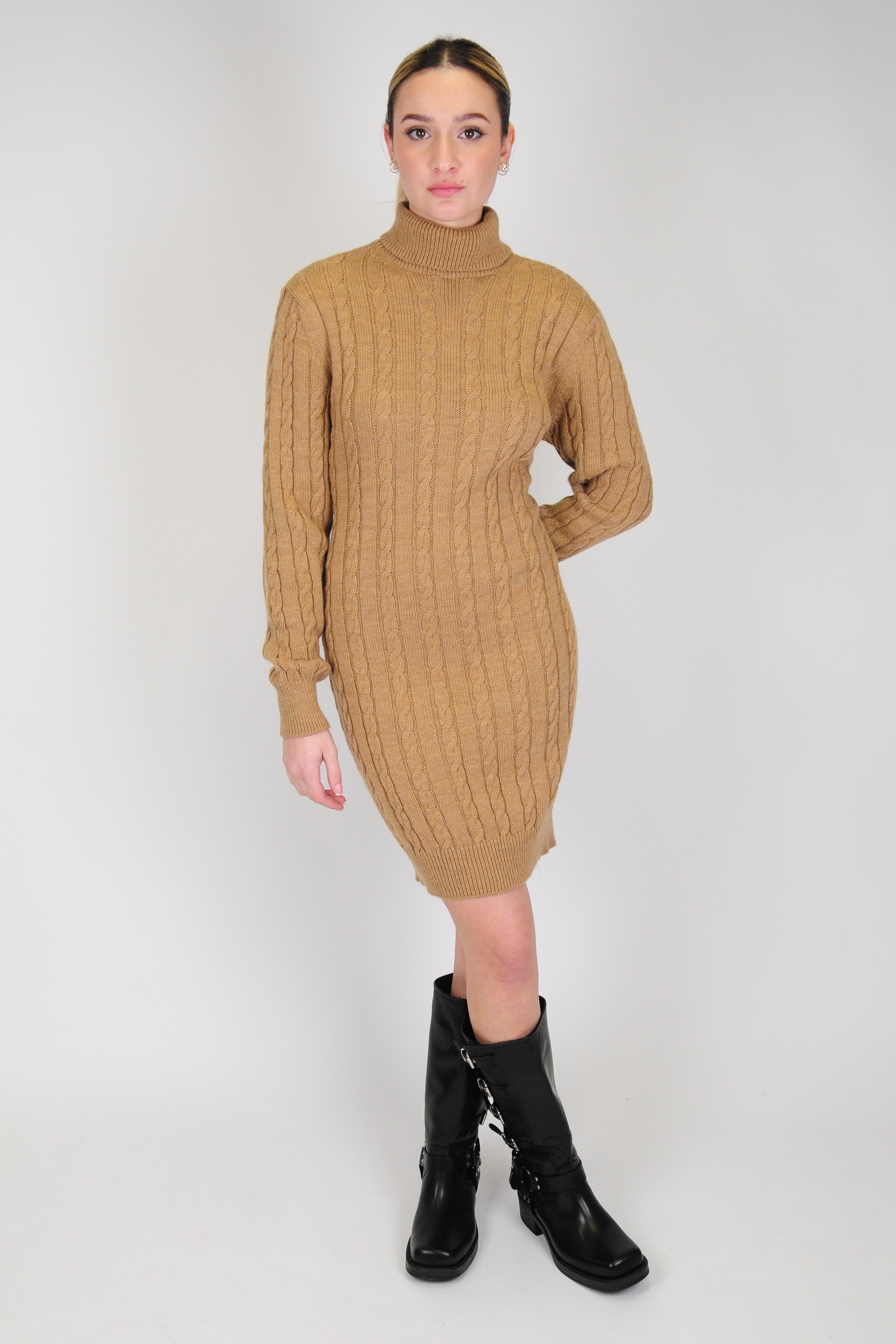 Souvenir - Short dress with wool blend braids and high neck