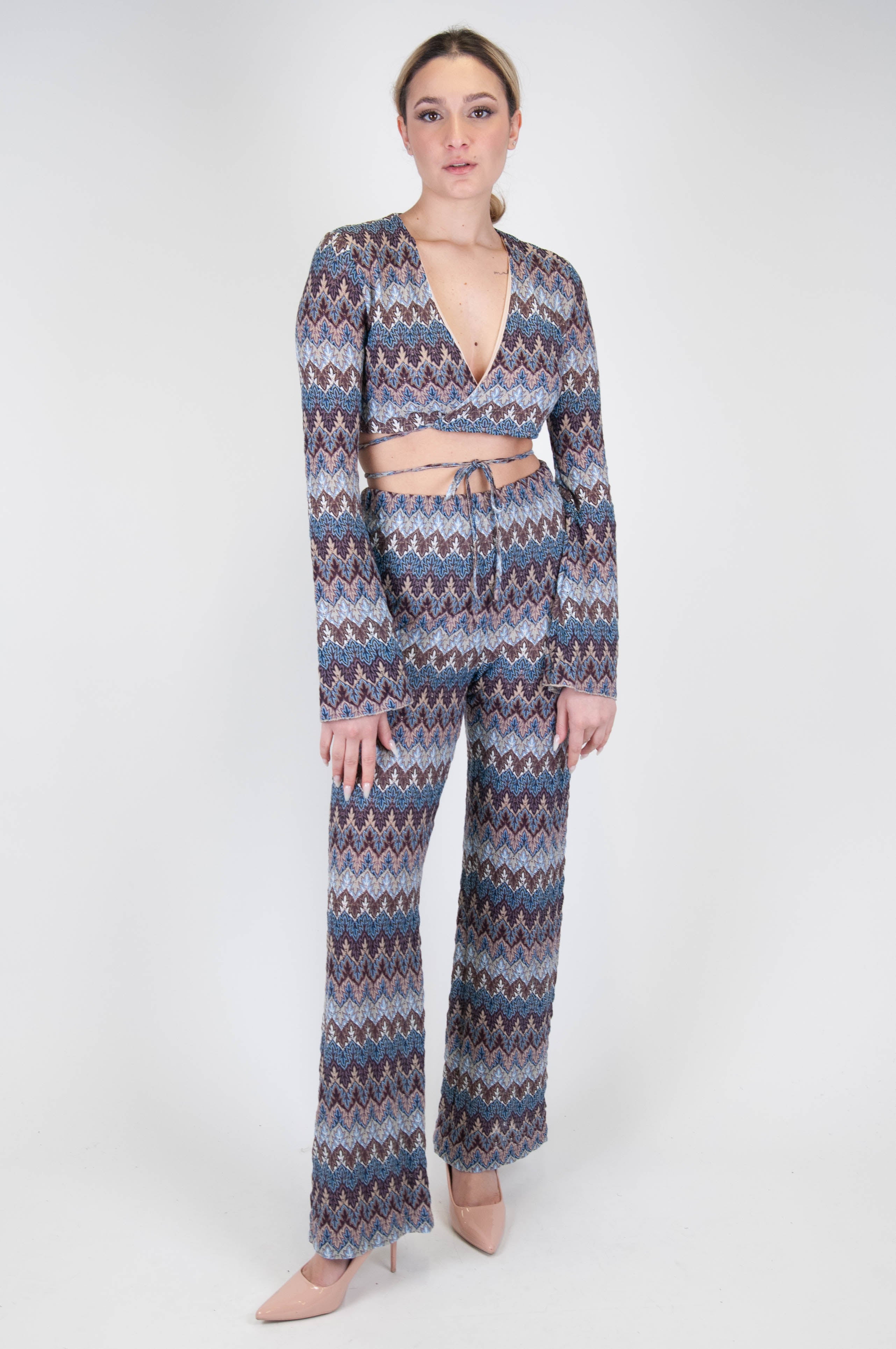 Haveone - Zig zag patterned flared trousers with elastic waist