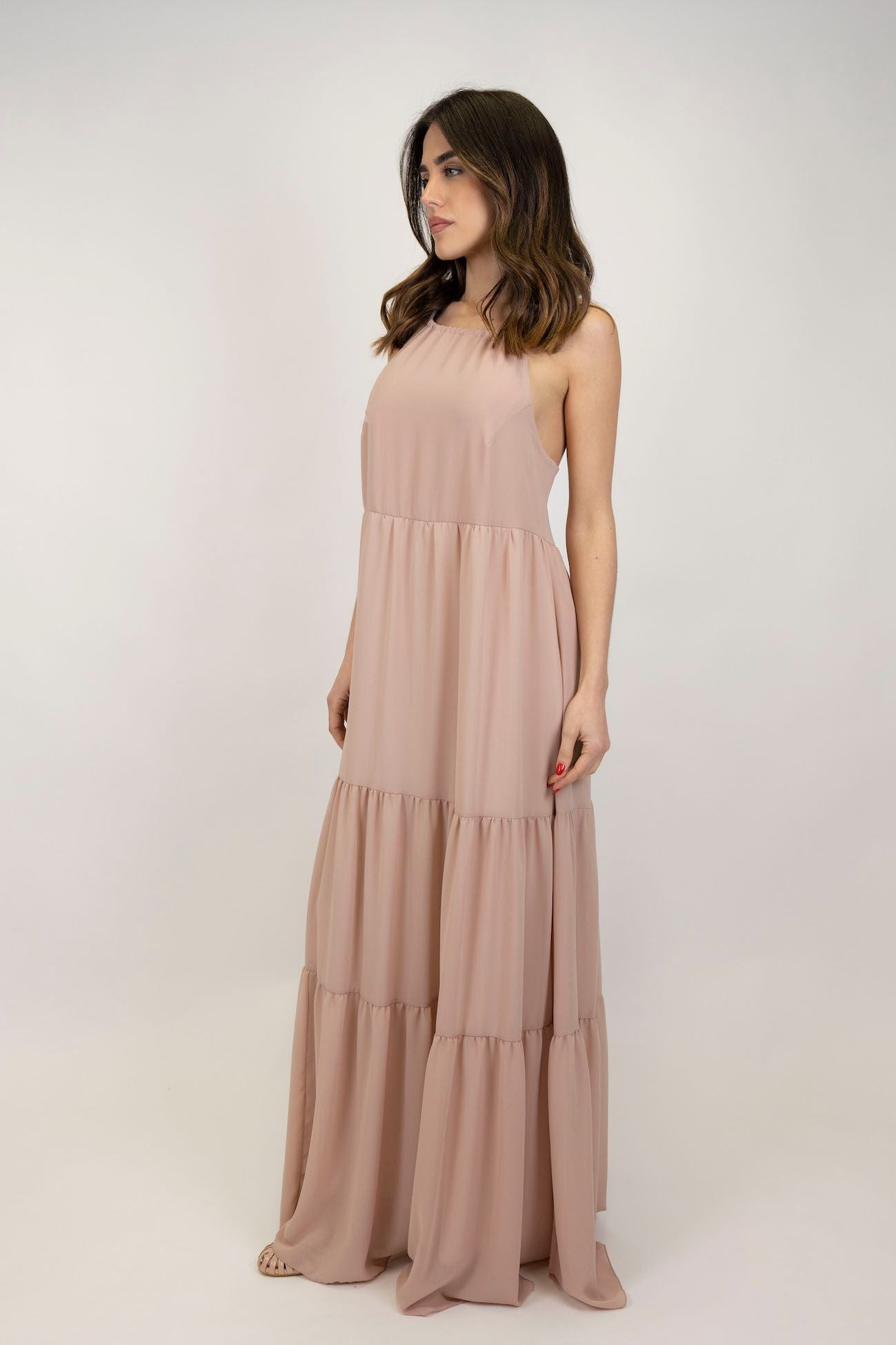 Haveone - Long dress with flounces and back neckline