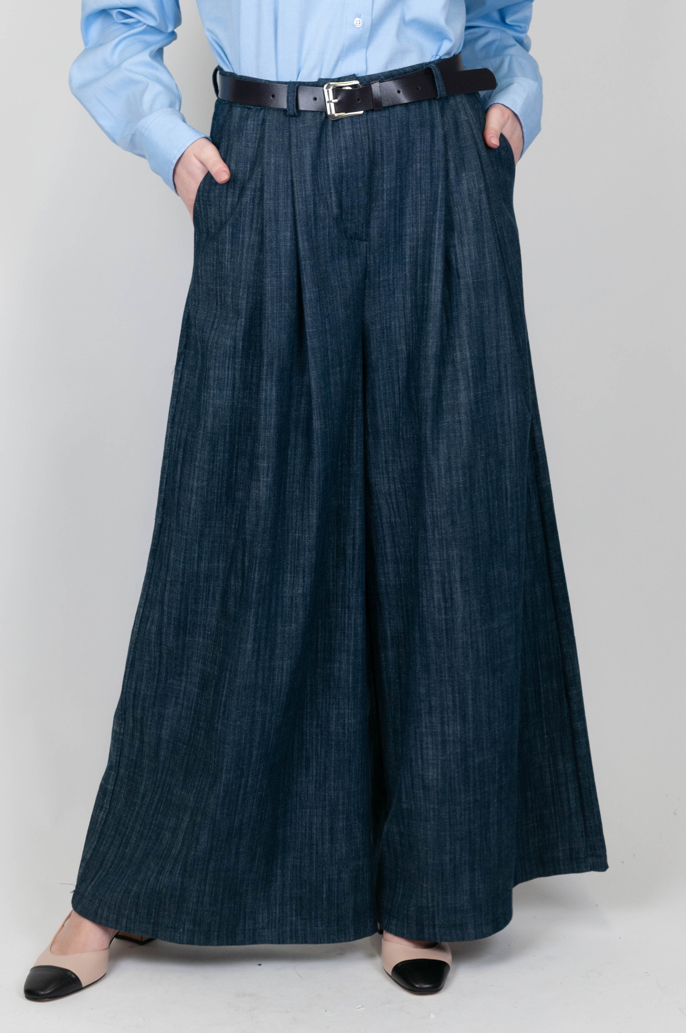 Haveone - Denim palazzo trousers with pleats