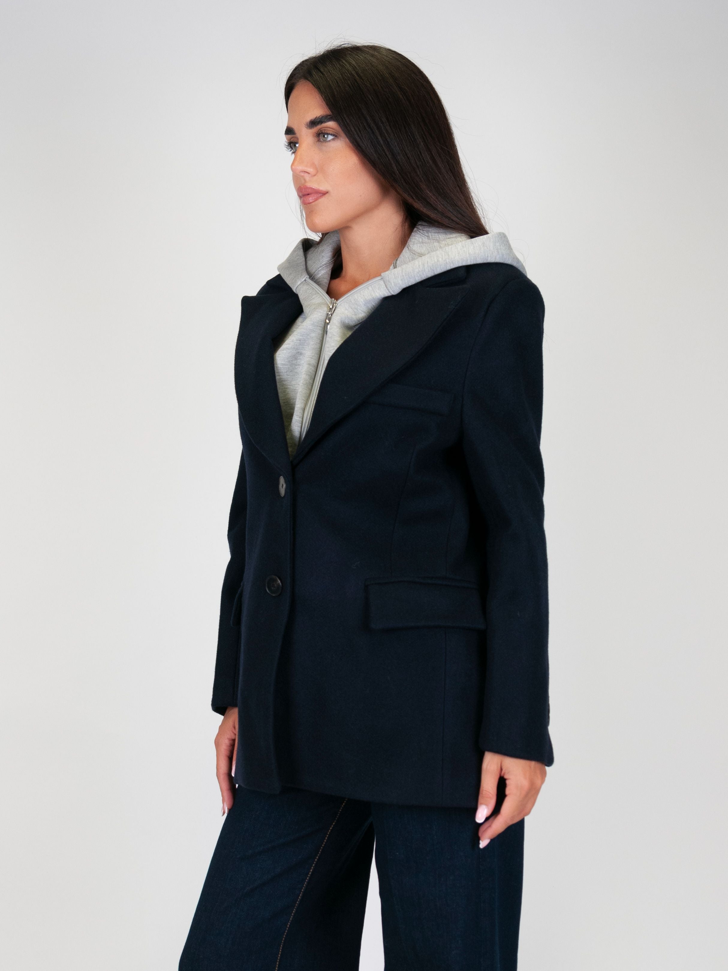 Tension in - Wool blend jacket with internal hooded sweatshirt