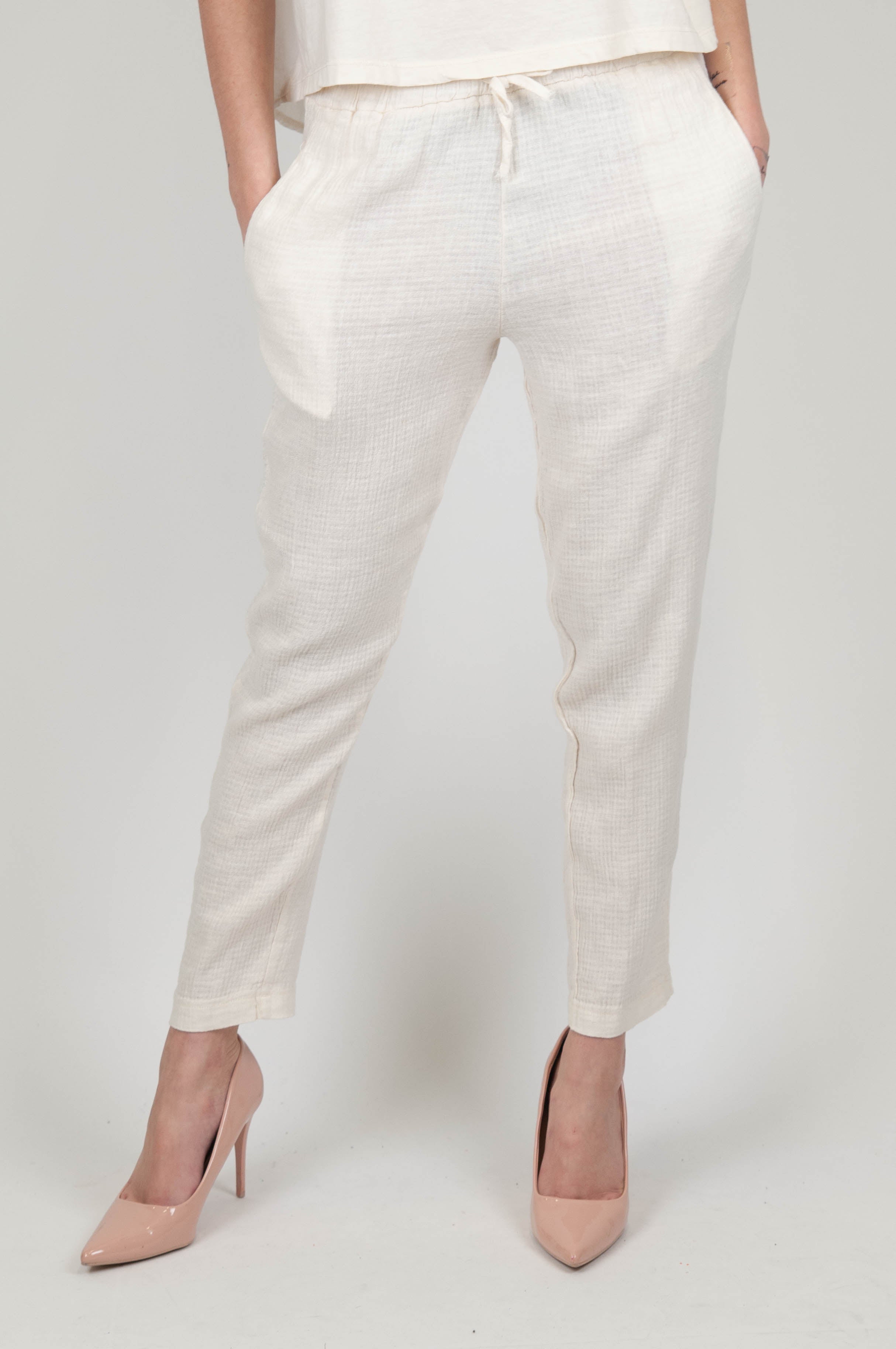 Haveone - Pantalone slim con coulisse in misto lino