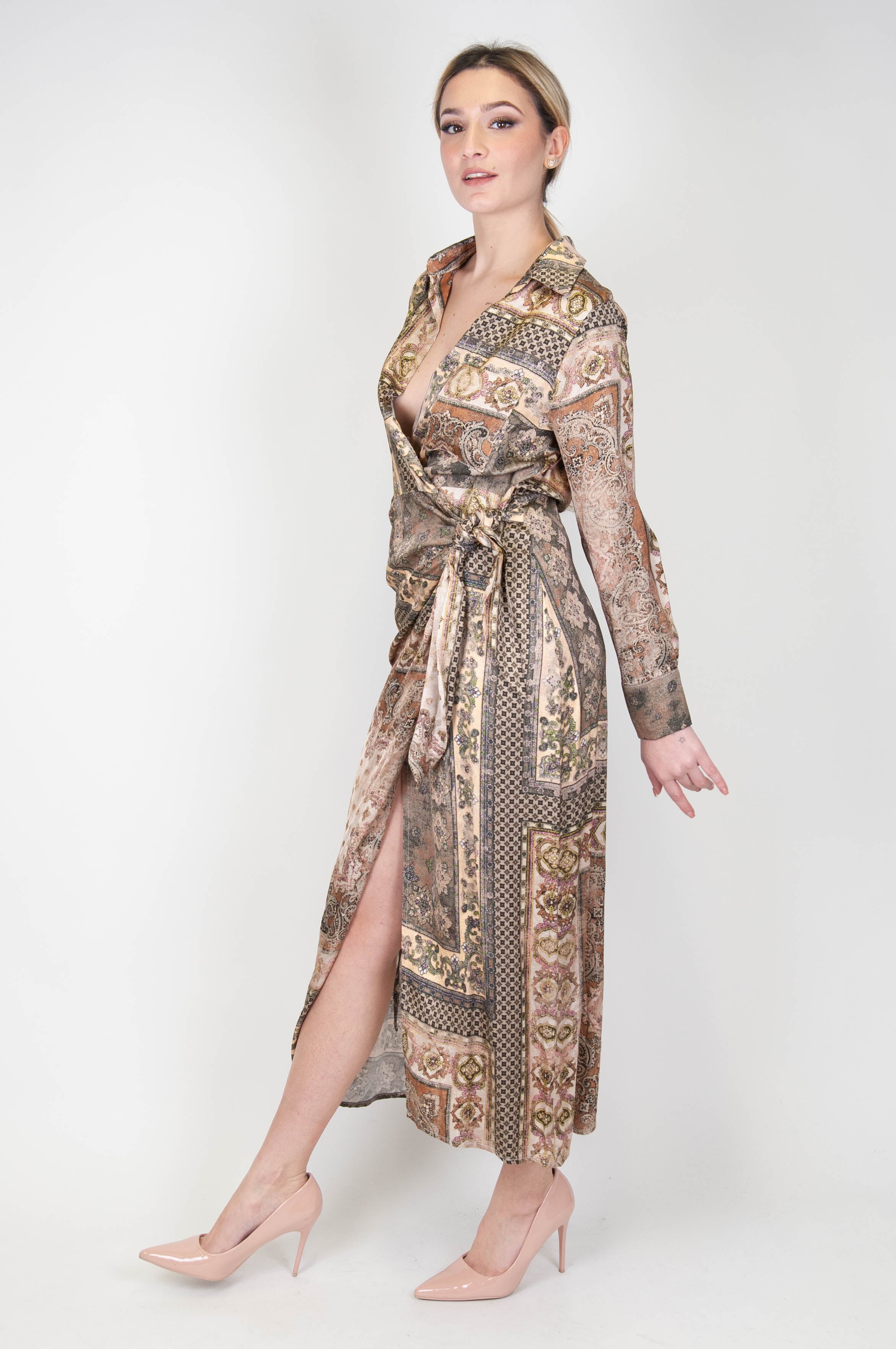 Souvenir - Long abstract pattern wrap dress in viscose