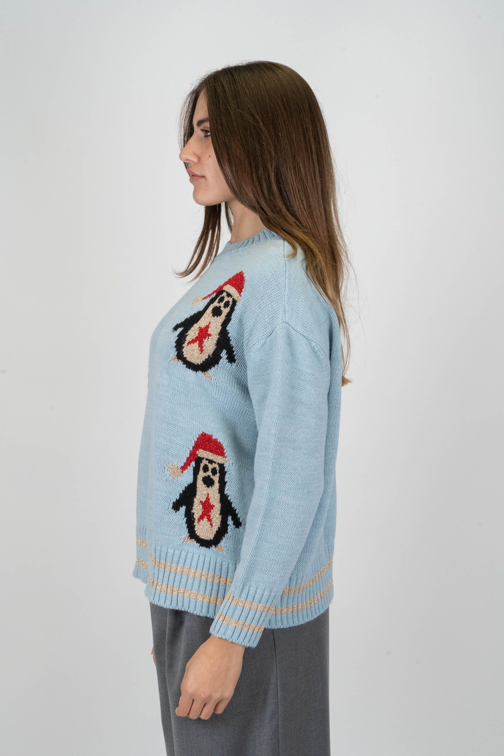 Tension in - Cashmere blend crew neck sweater with penguins