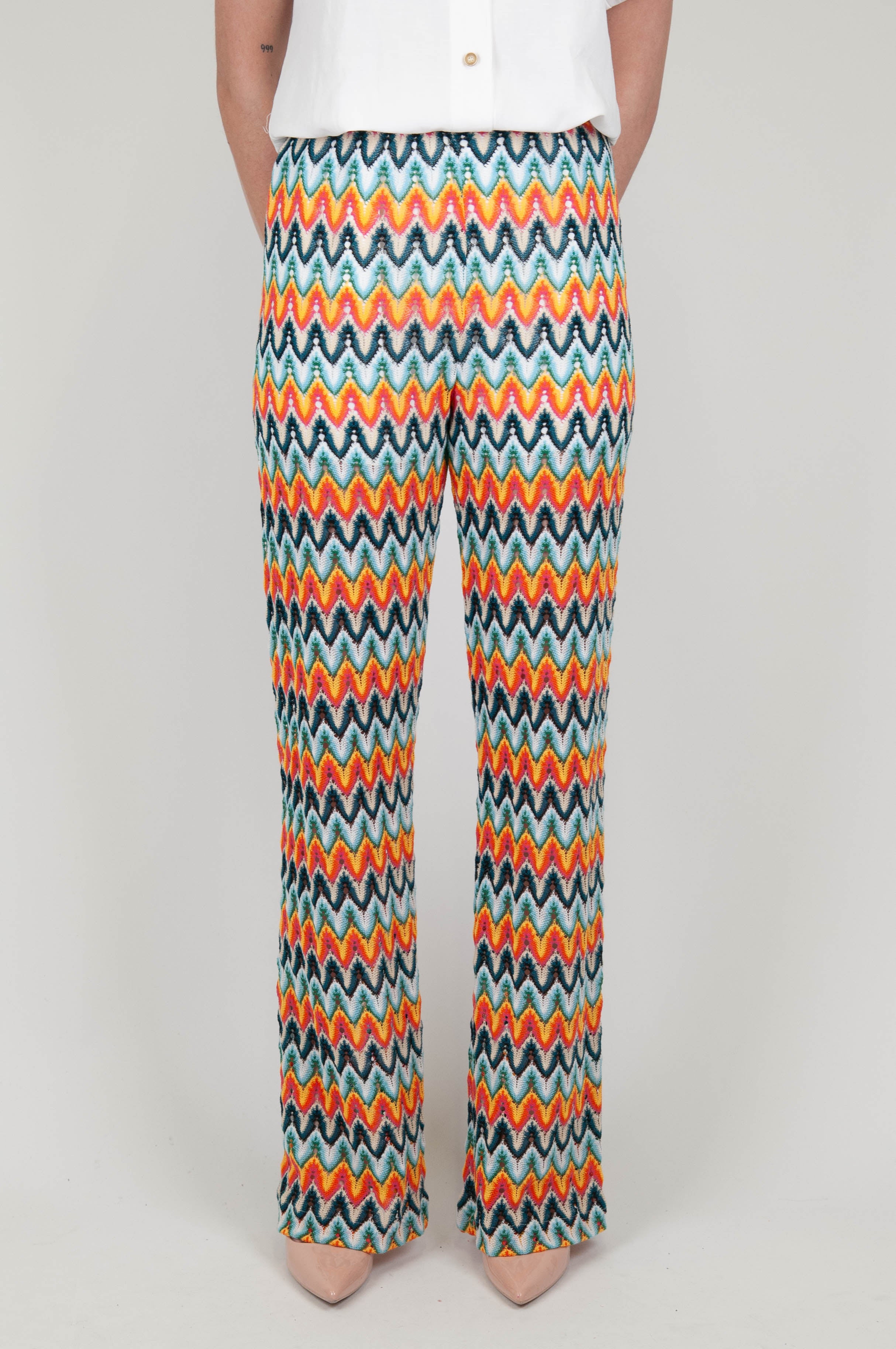 Haveone - Zig zag patterned flared trousers with elastic waist