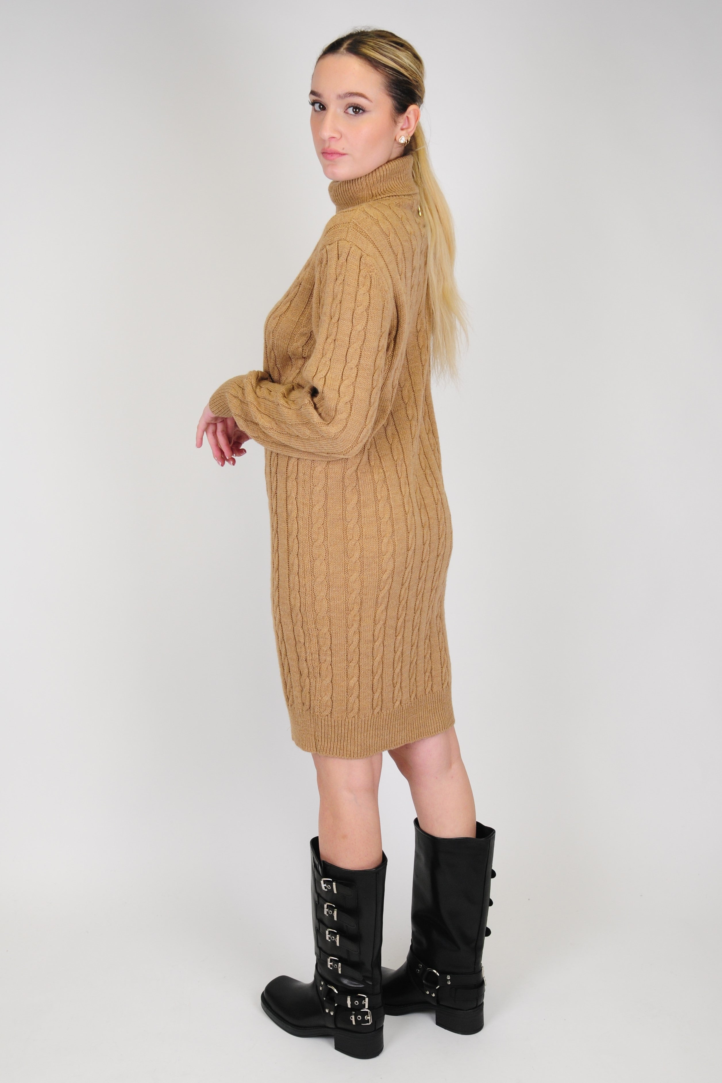 Souvenir - Short dress with wool blend braids and high neck