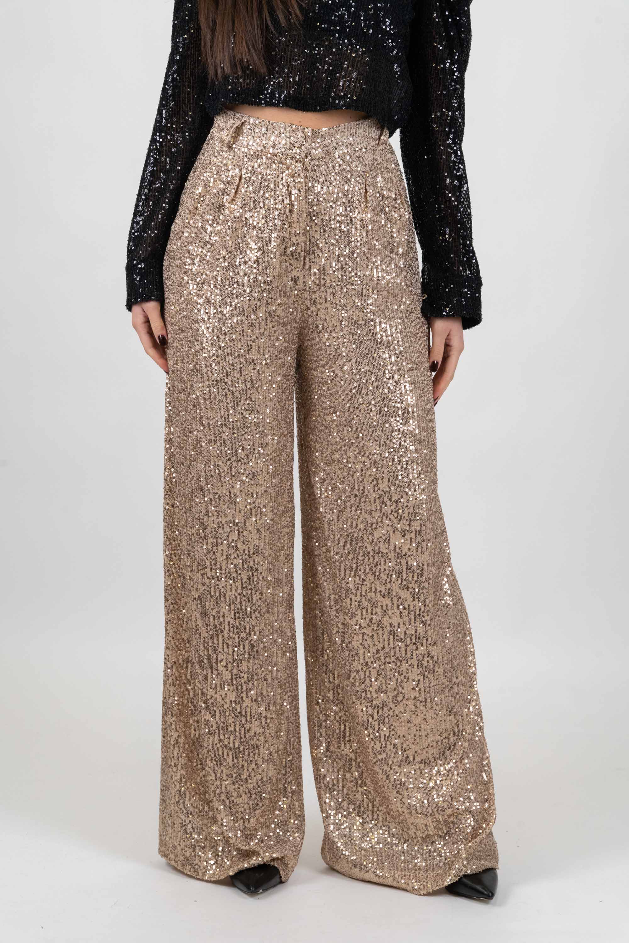 Tensione in - Pantalone palazzo con paillettes