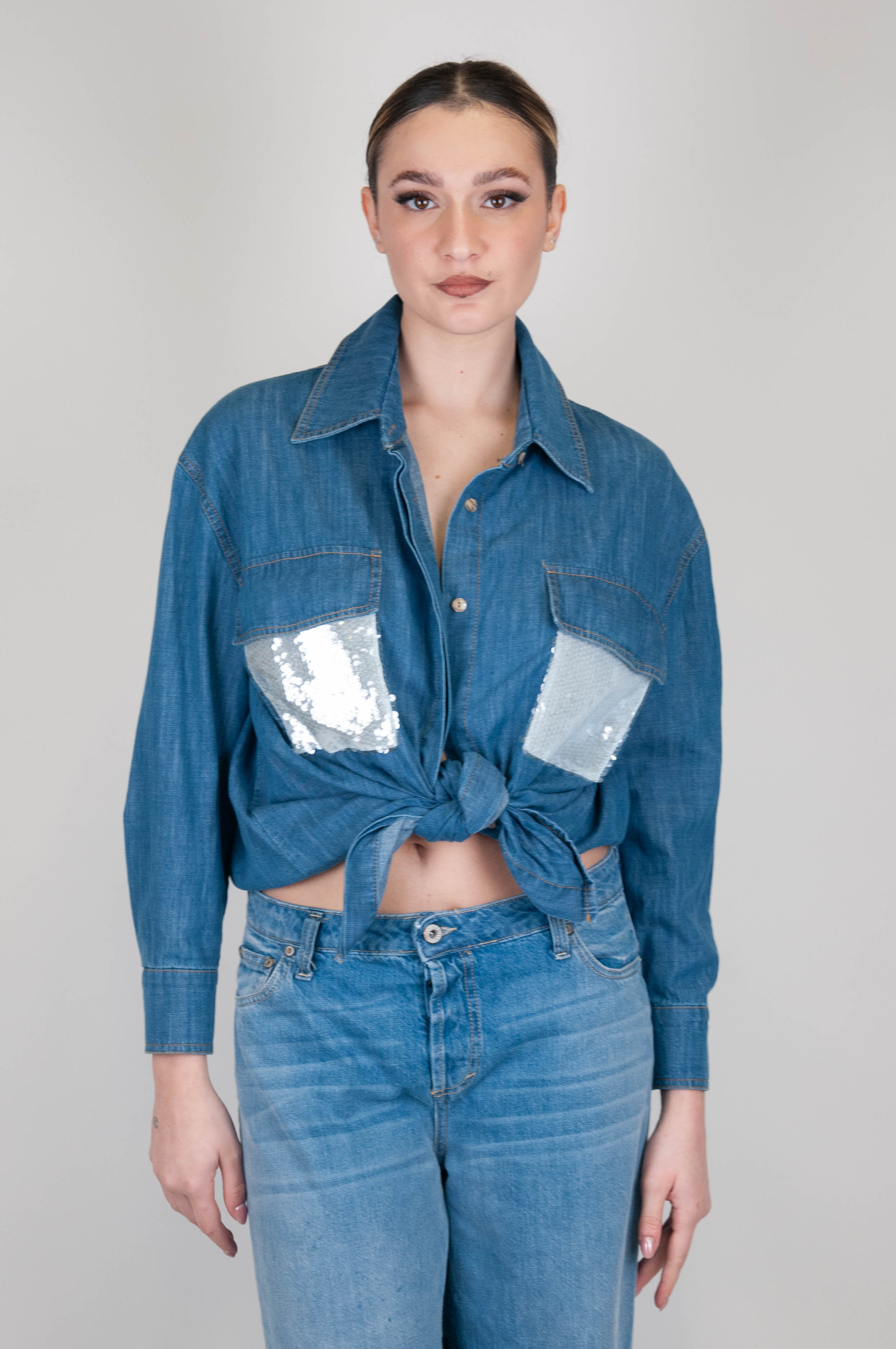 Tension in - Denim shirt with sequin pockets