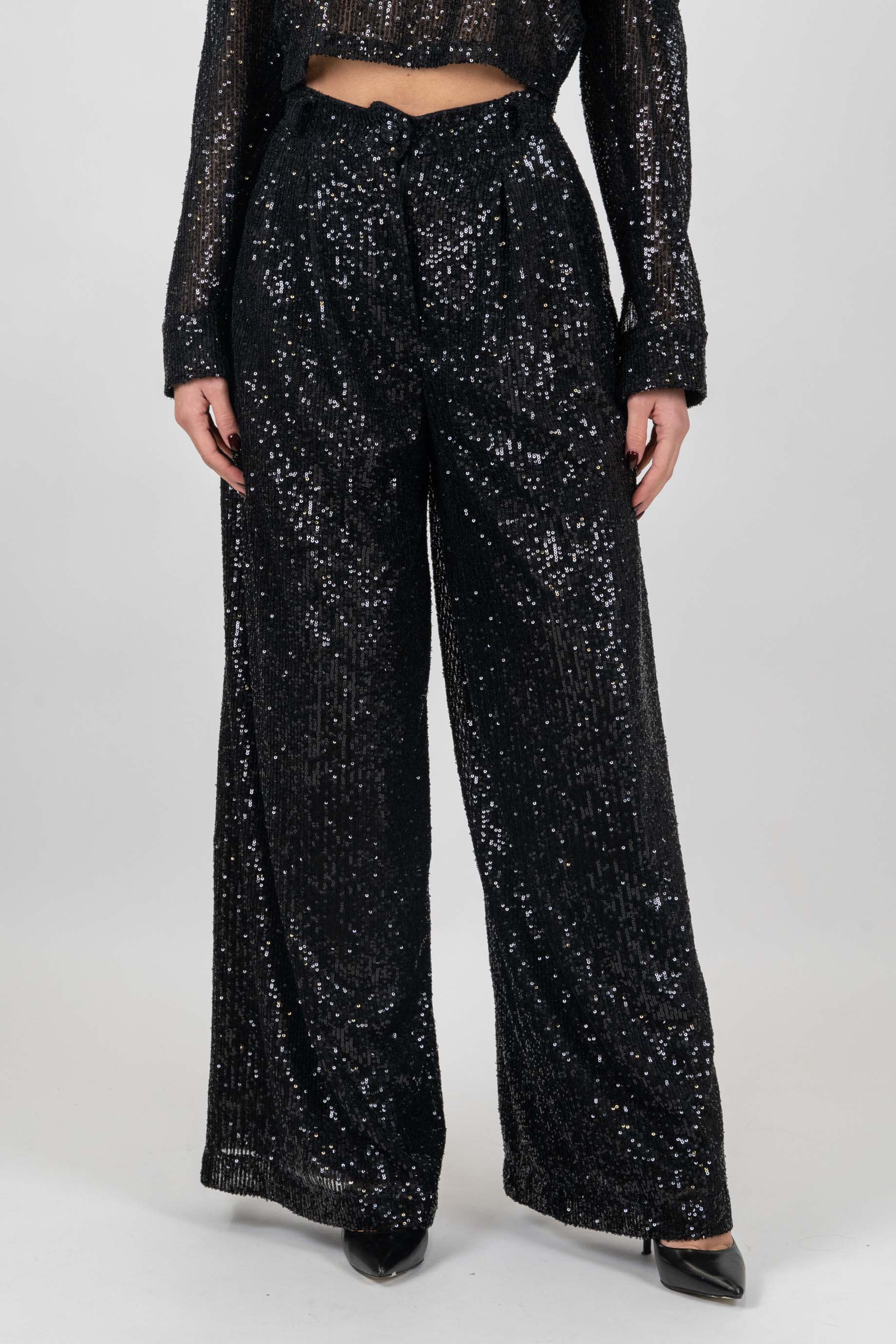 Tensione in - Pantalone palazzo con paillettes