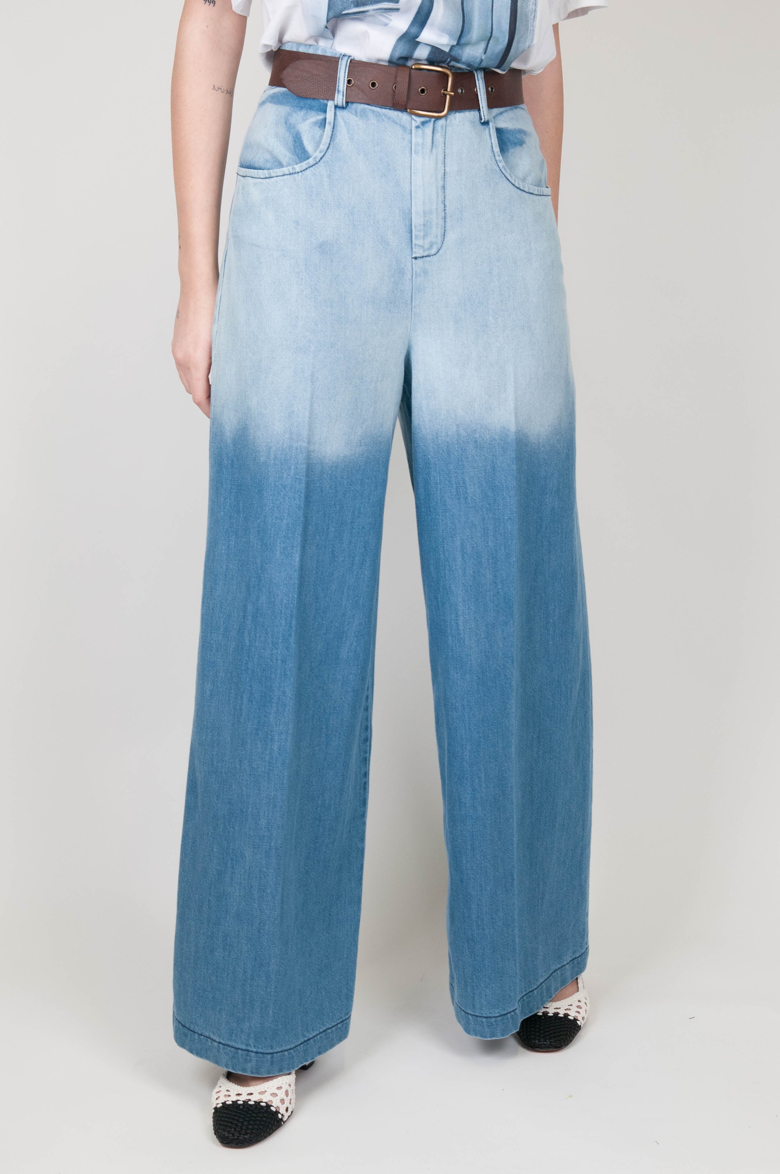 Motel - Faded palazzo jeans with ironed crease
