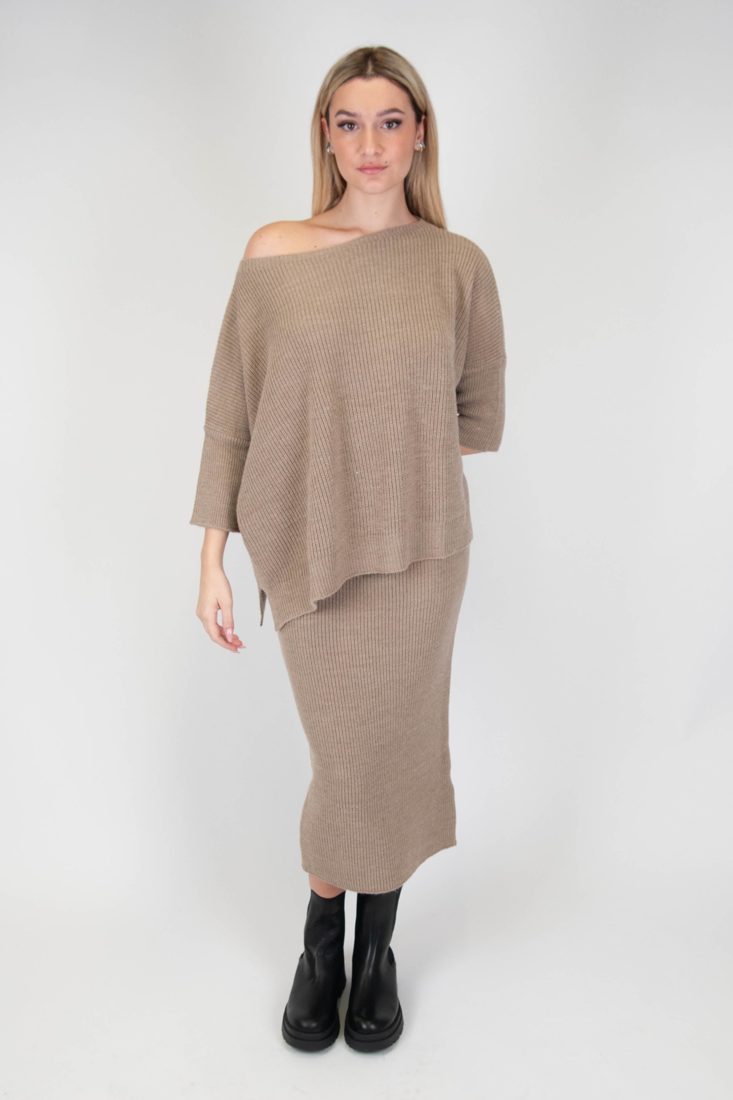 Tension in - Wool and cashmere blend pencil skirt with elastic waist