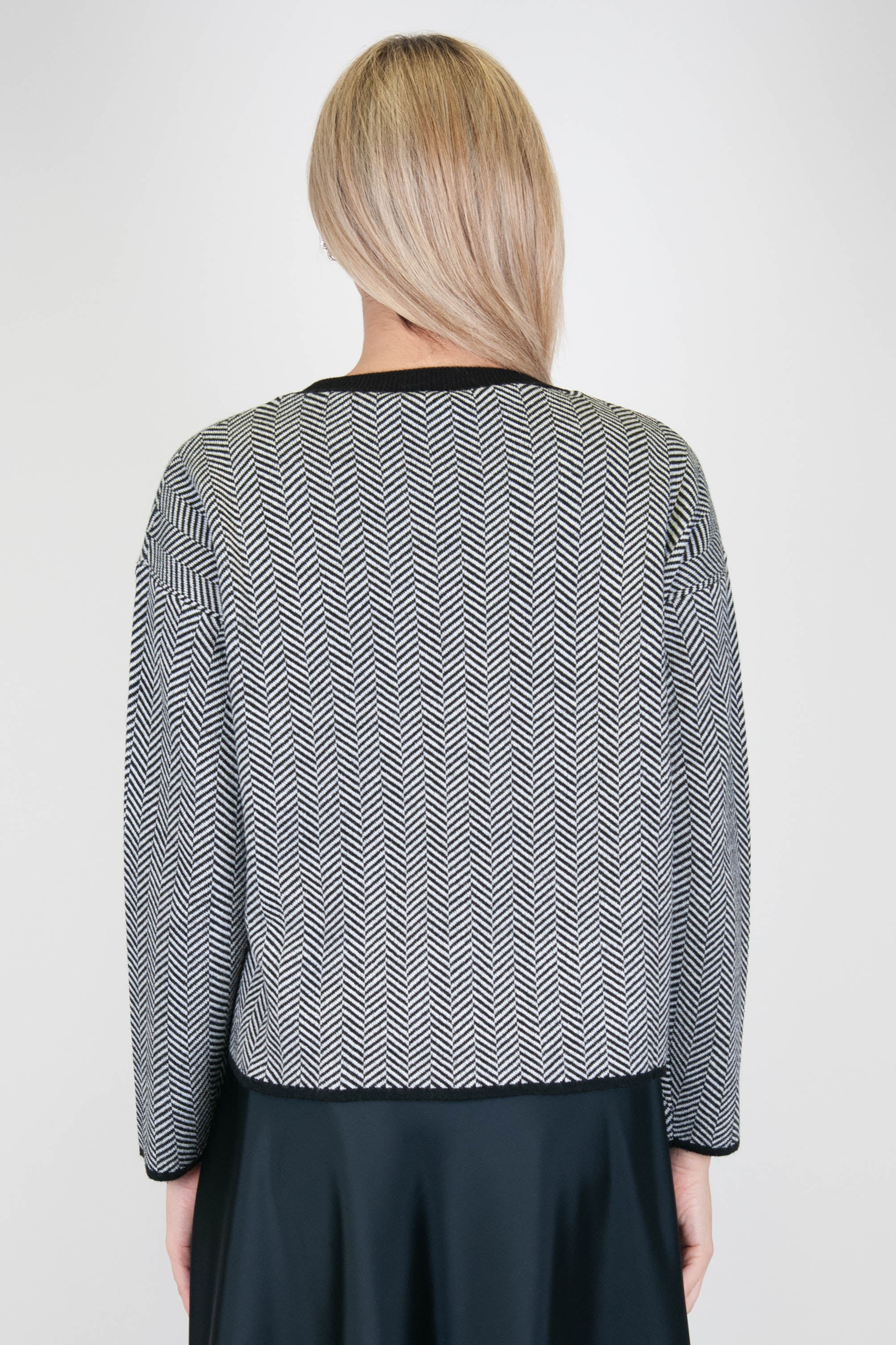 Tension in - Herringbone pattern crew-neck sweater in wool blend