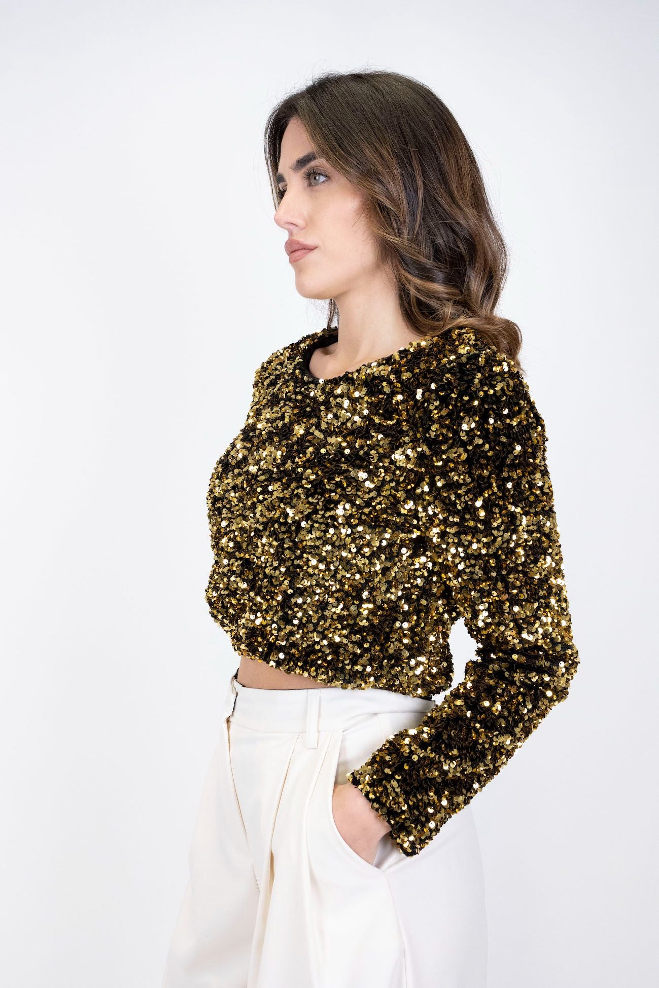 Tensione in - Blusa crop con paillettes