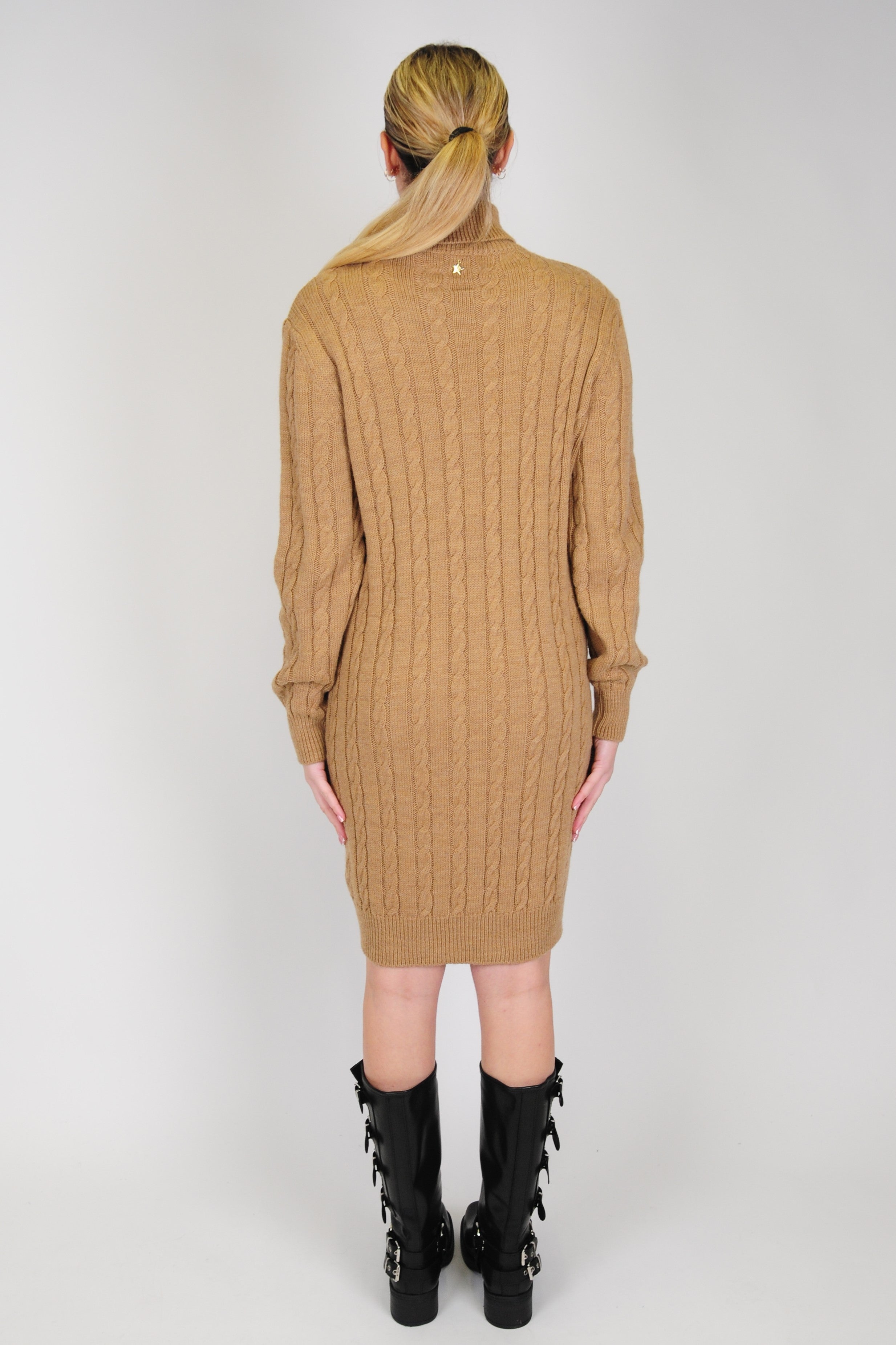 Souvenir - Short dress with wool blend braids and high neck